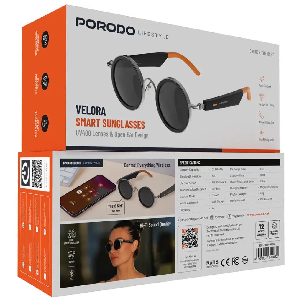 Porodo Lifestyle Velora Smart Sunglasses - Orange & Black
