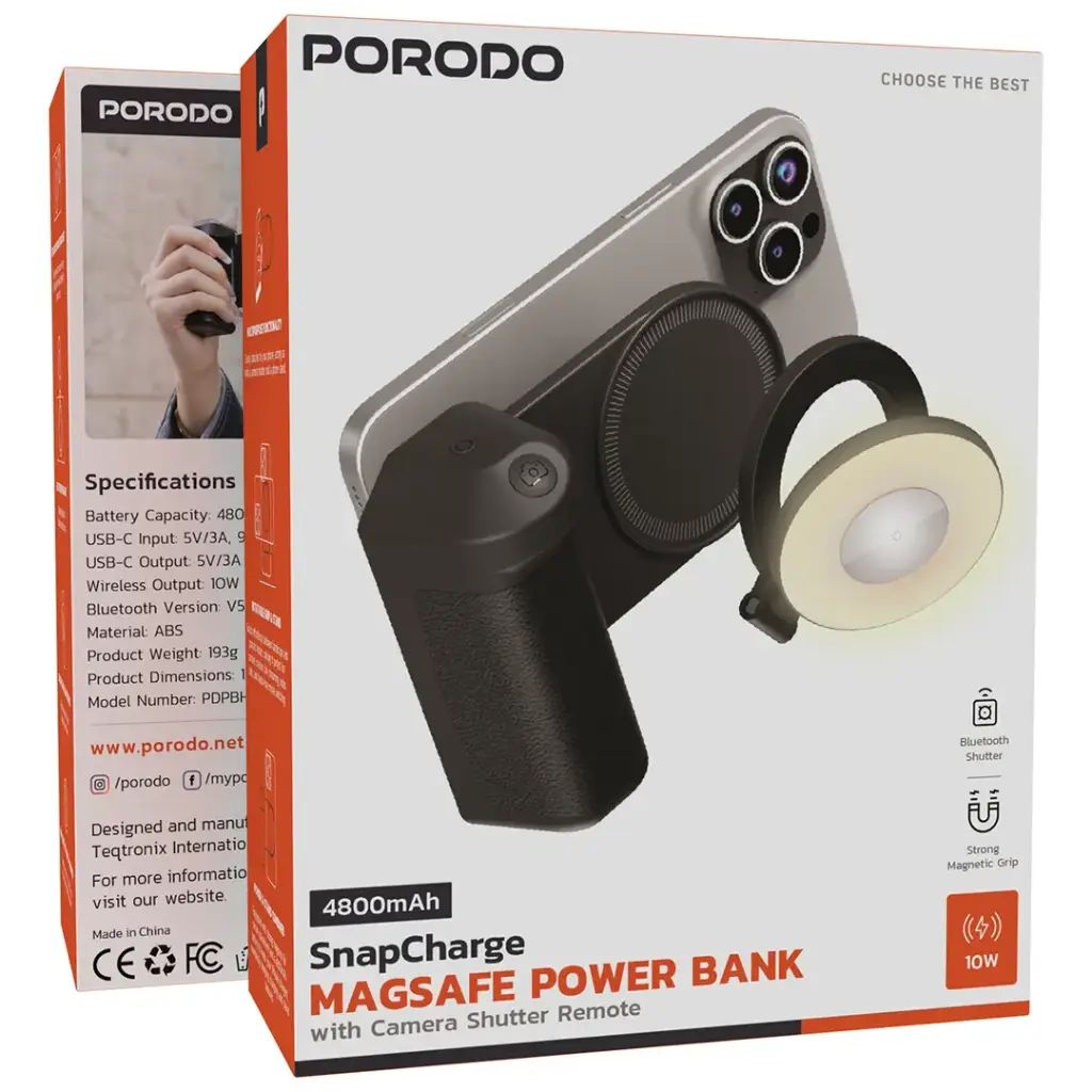 Porodo 4800mAh SnapCharge MagSafe Power Bank - Black