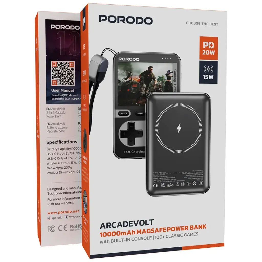 Porodo Arcadevolt 10000mAh MagSafe Power Bank - Black