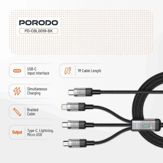 Porodo Transparent Type-C Input Fast Charging Cable - Black
