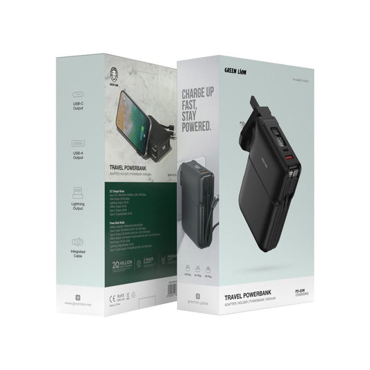 Green Lion Travel Power Bank 10000mAh / Adapter / Holder - Black