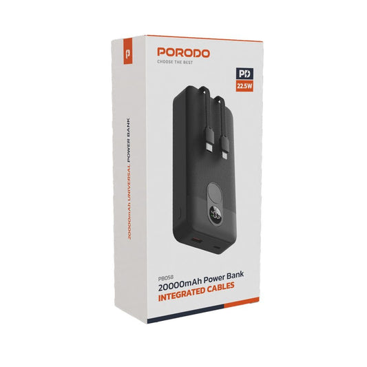 Porodo 20000mAh Powerbank Integrated Cable