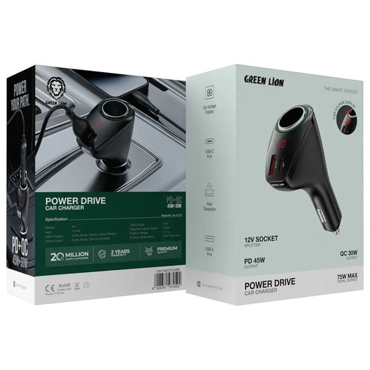 Green Lion Power Drive 75W Car Charger - Black