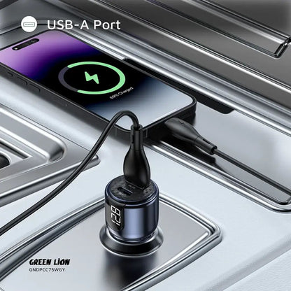 Green Lion Dual Port Car Charger PD + QC 75W - Gray