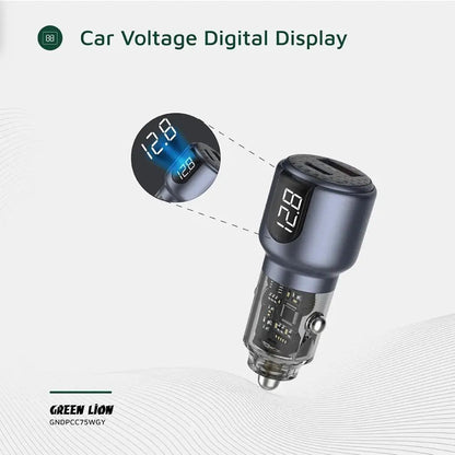 Green Lion Dual Port Car Charger PD + QC 75W - Gray