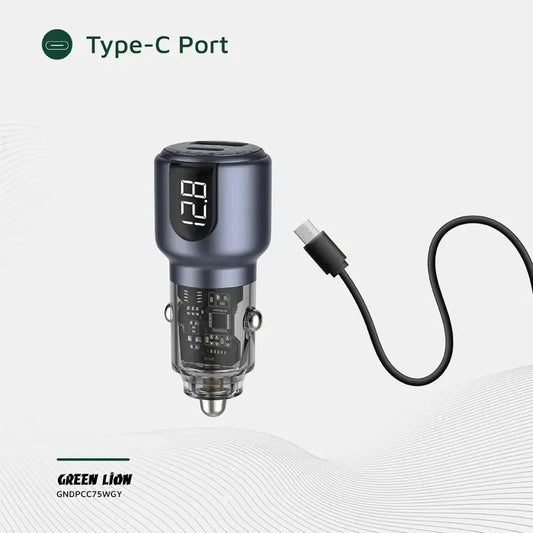 Green Lion Dual Port Car Charger PD + QC 75W - Gray