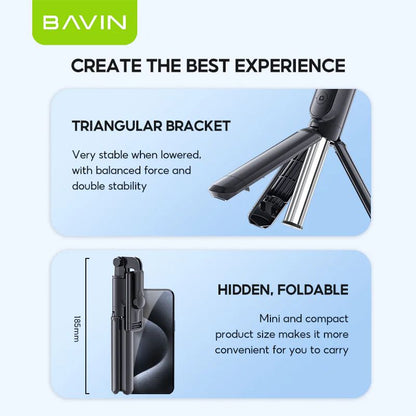 BAVIN D-Z-P09 Portable Selfie Stick & Tripod w/ Bluetooth Remote for Outdoor Use