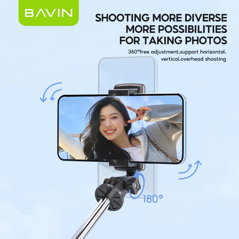 BAVIN D-Z-P09 Portable Selfie Stick & Tripod w/ Bluetooth Remote for Outdoor Use