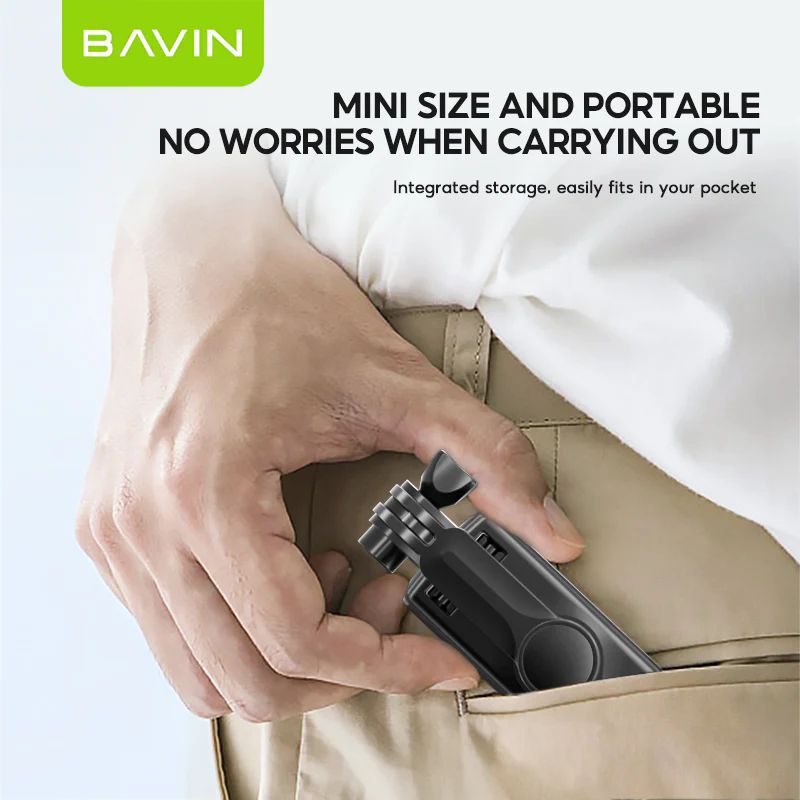 BAVIN D-Z-P09 Portable Selfie Stick & Tripod w/ Bluetooth Remote for Outdoor Use