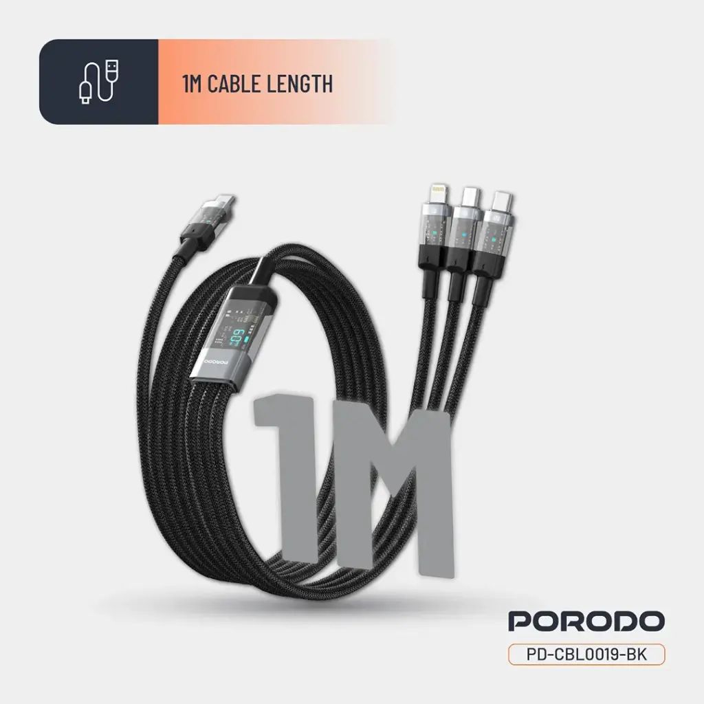 Porodo Transparent Type-C Input Fast Charging Cable - Black
