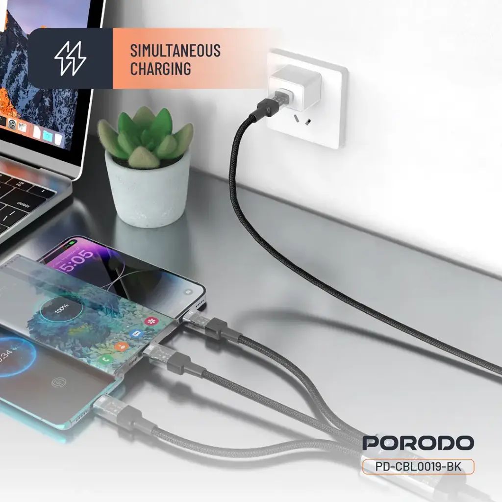 Porodo Transparent Type-C Input Fast Charging Cable - Black